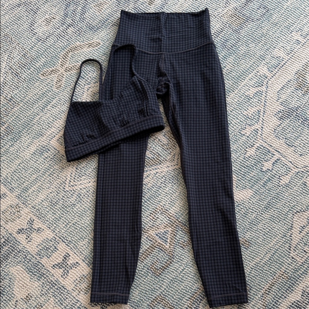 Lululemon Navy Gingham Print Set